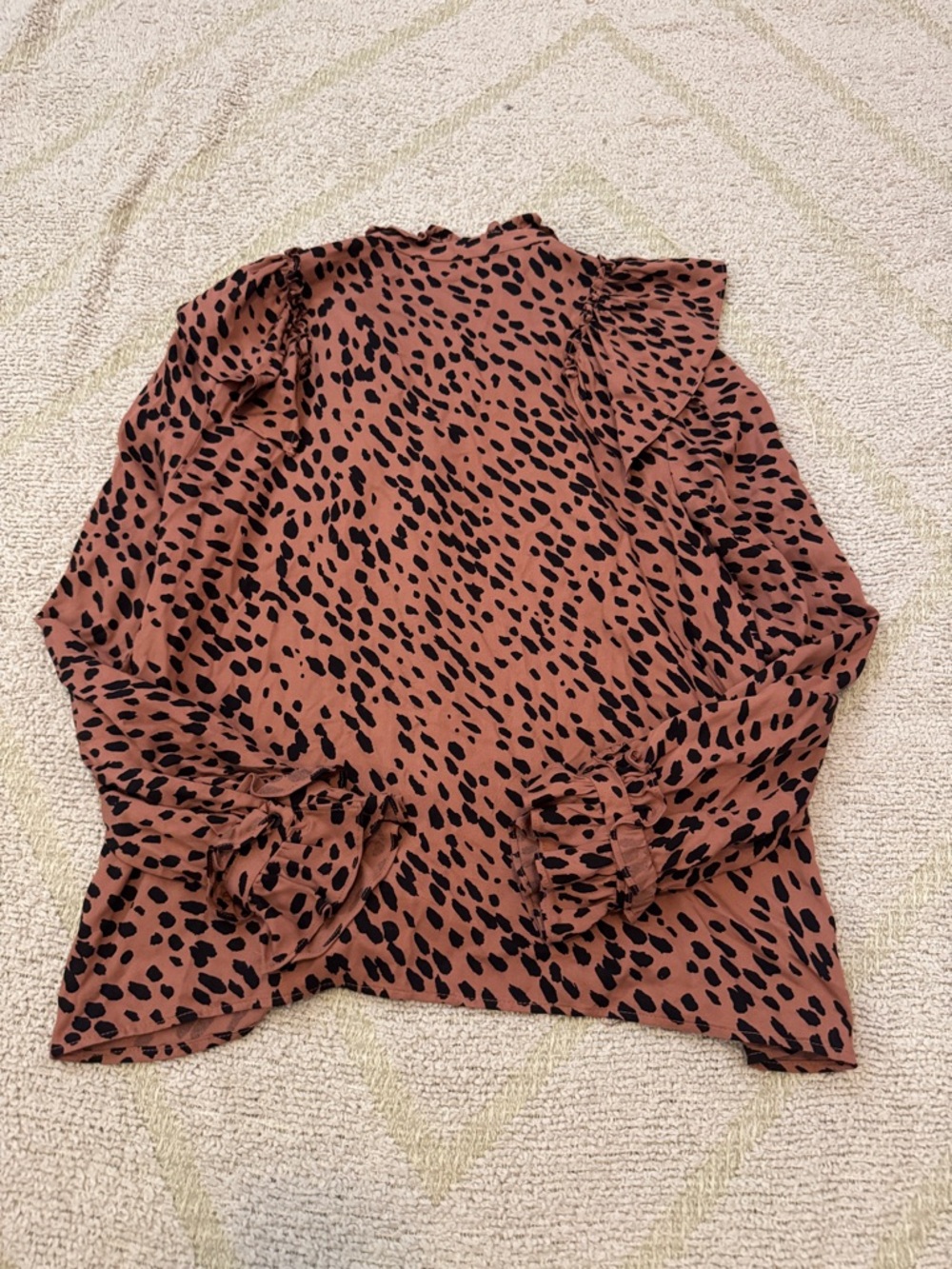 Zara Ruffle Animal Print Blouse High Neck Statement Top Small - Picture 3 of 3
